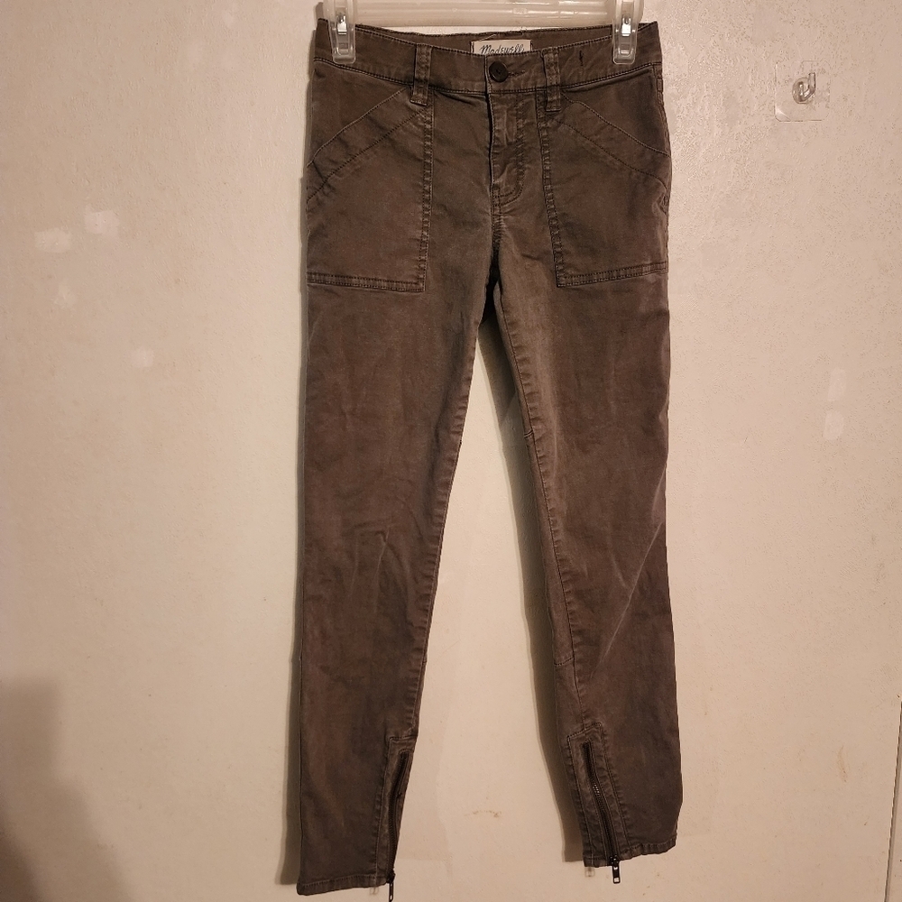 Madewell Olive Green Jeans Zip Bottom Size 24, Inseam 26"